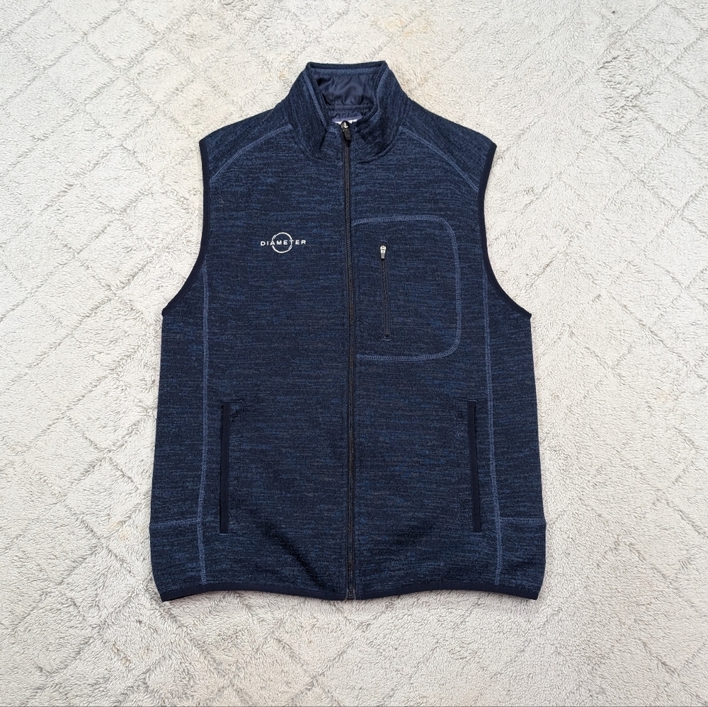 Johnnie O Vest Jacket Mens M Blue Twilight Coastal Fleece Full Zip Lined Logo